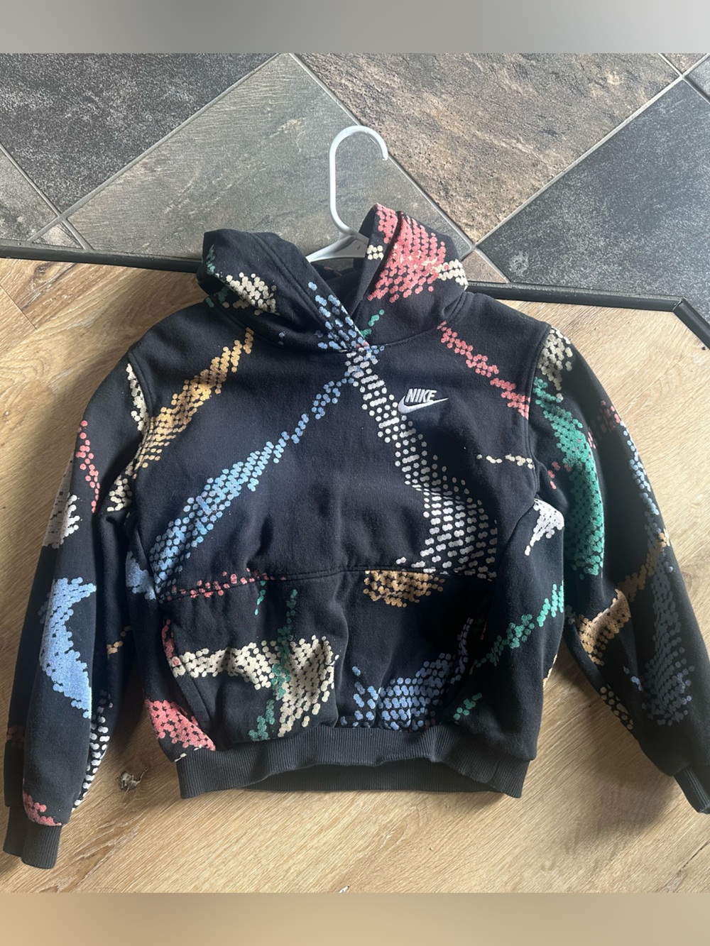 Nike Black Hoodie with Multicolor Dot Wave Accents